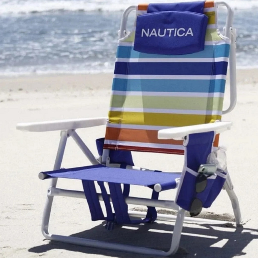 Nautica 5 Position Lay Flat Backpack Beach Chair Rainbow Stripe