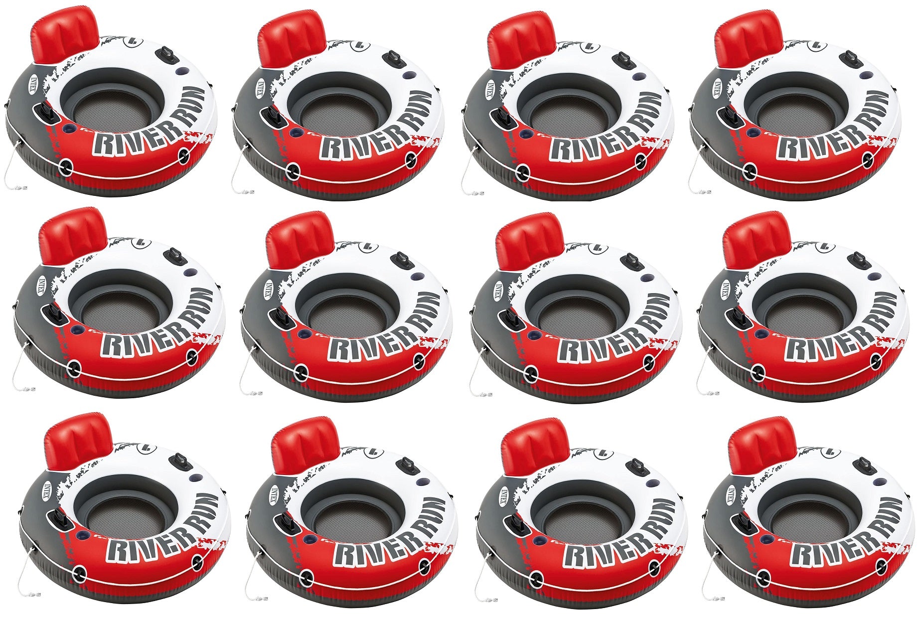 Intex Red River Run 1 Fire Edition Sport Lounge, Inflatable Water Float, 53" Diameter 12 Pack