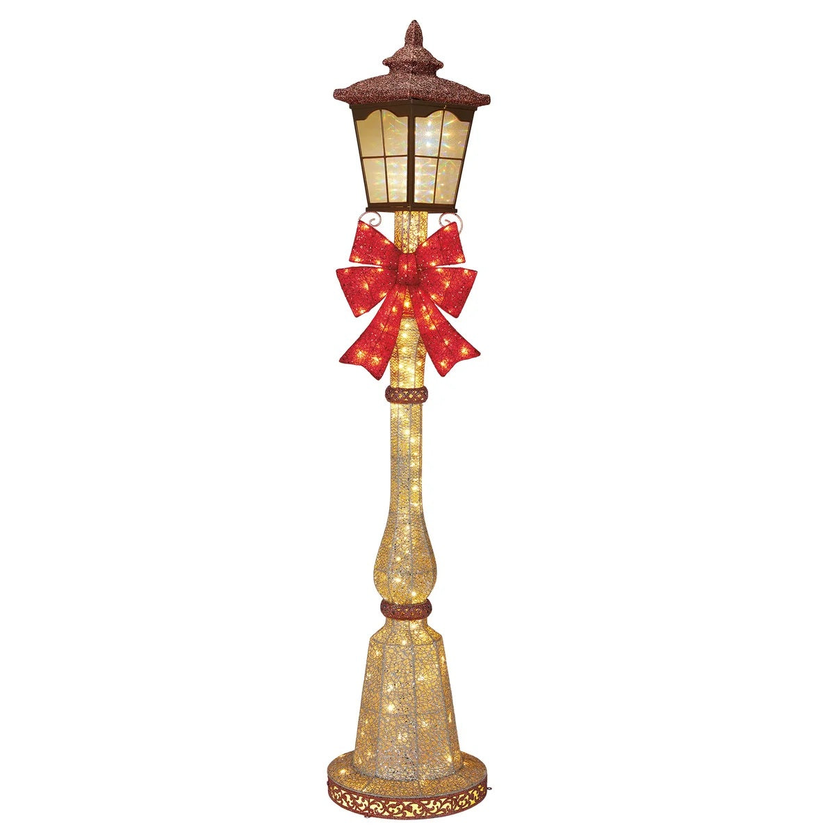 7-FT Holiday Lamp Post Red Holiday Bow with 150 LED Lights