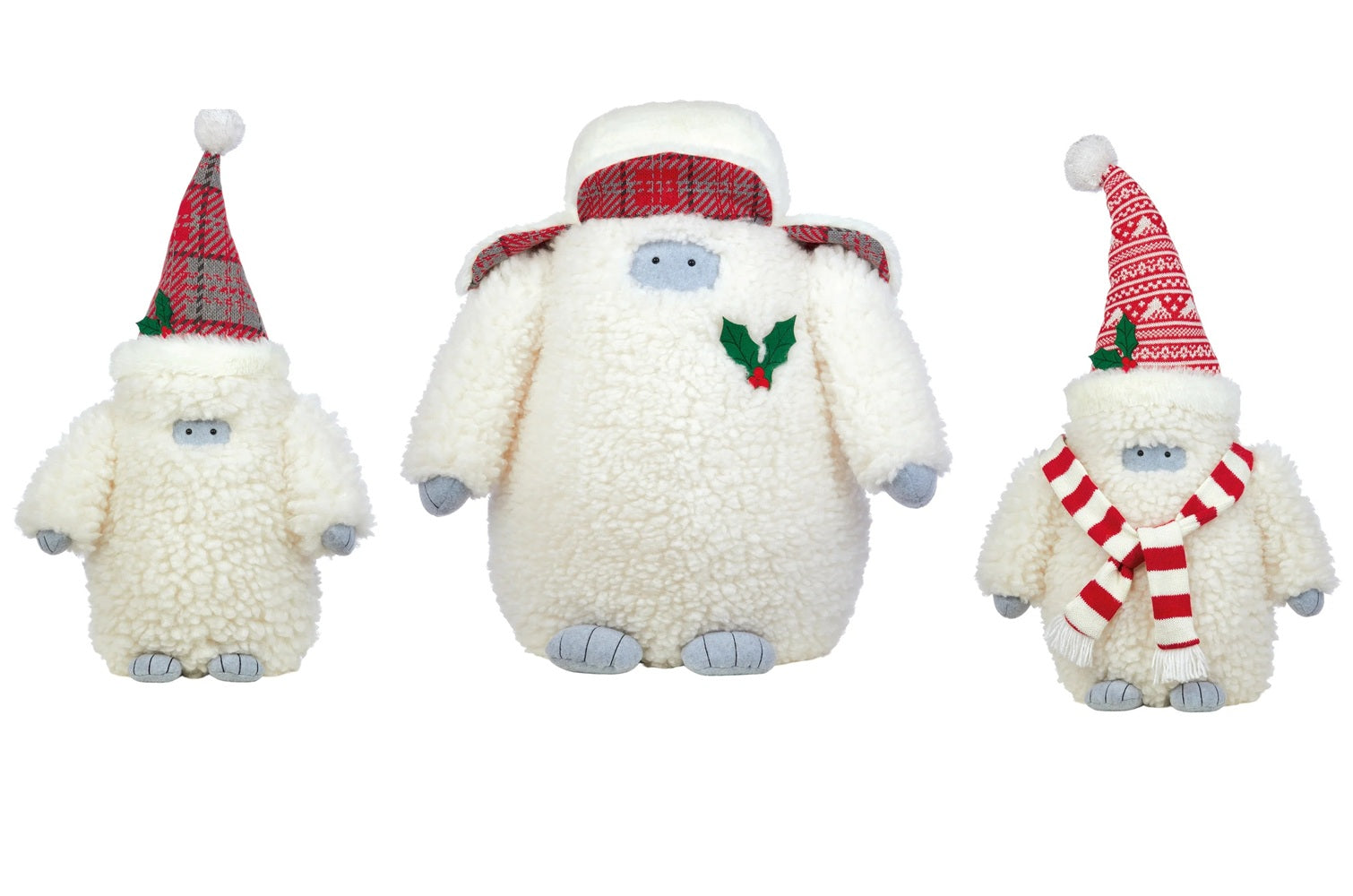 3-Piece Plush Yeti Family Wearing Holiday Decor