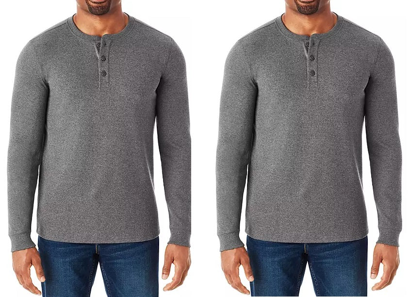 Member's Mark Men's Long Sleeve XX-LARGE Thermal Henley Grey Heather 2-Pack