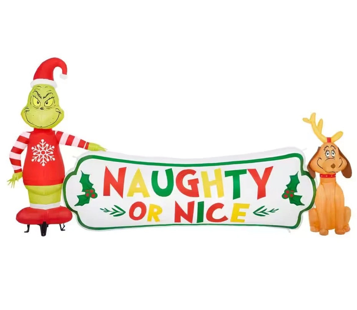 Gemmy 9FT Wide LED Grinch and Max with "Naughty or Nice" Scene Inflatable
