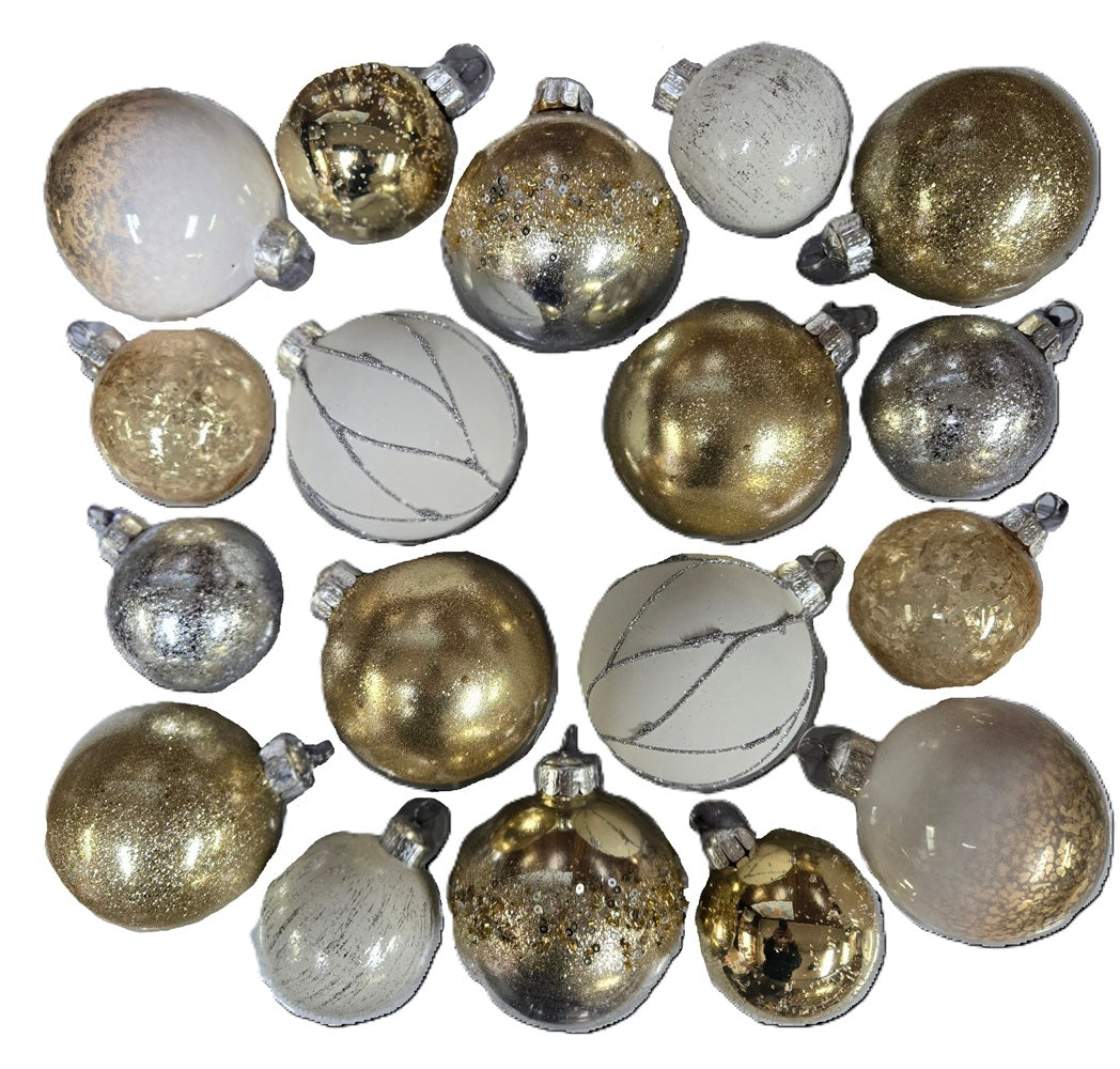 Mercasia 18-Pieces Hand Decorated Glass Ornaments in Gold and White
