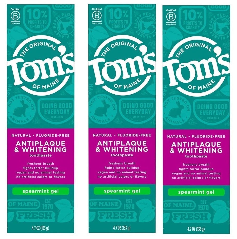 Tom's of Maine Antiplaque and Whitening Natural Toothpaste Spearmint Gel 4.7oz (3-Pack)