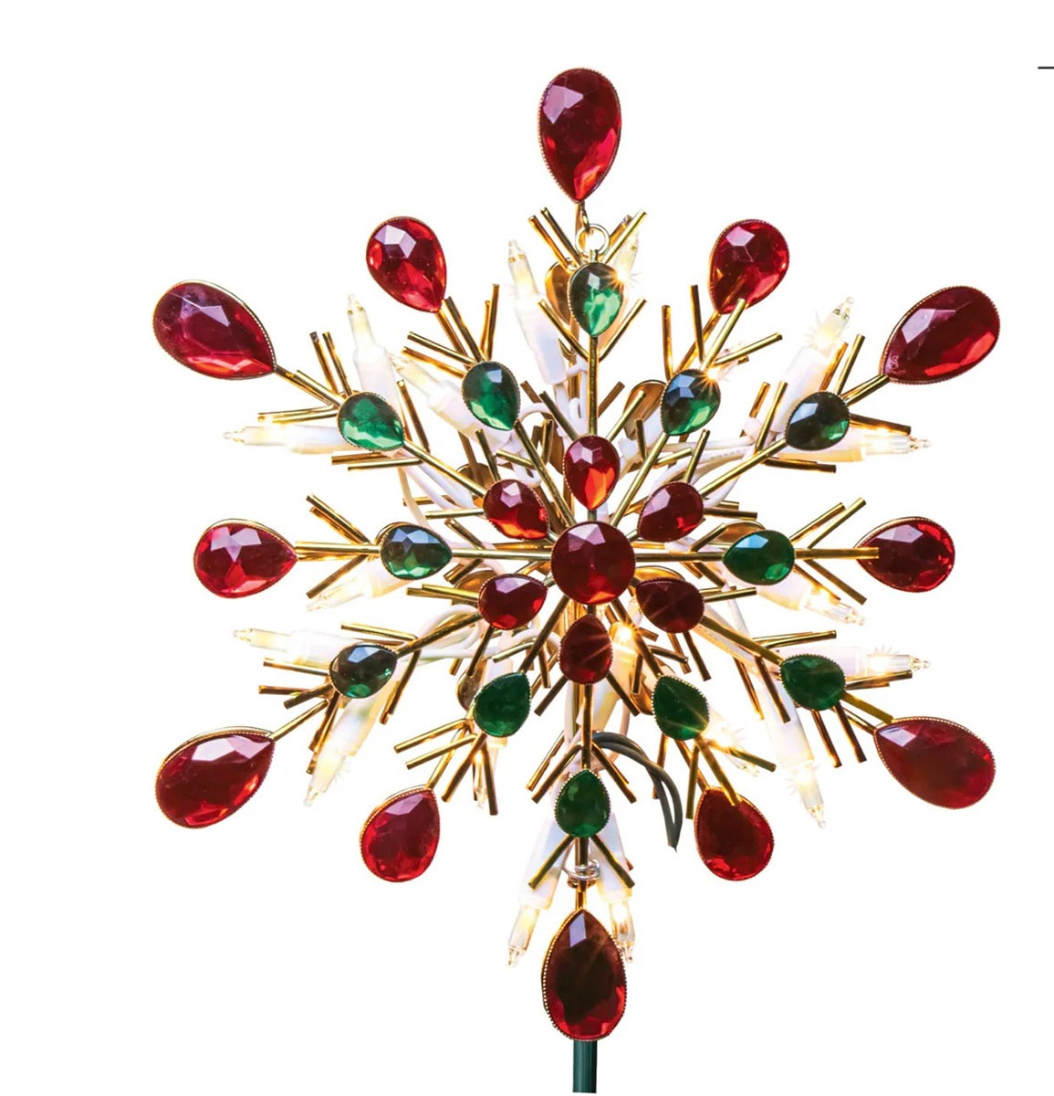 GE 9.5-in Pre-Lit Snowflake Jewel Christmas Tree Topper Gold/Green/Red