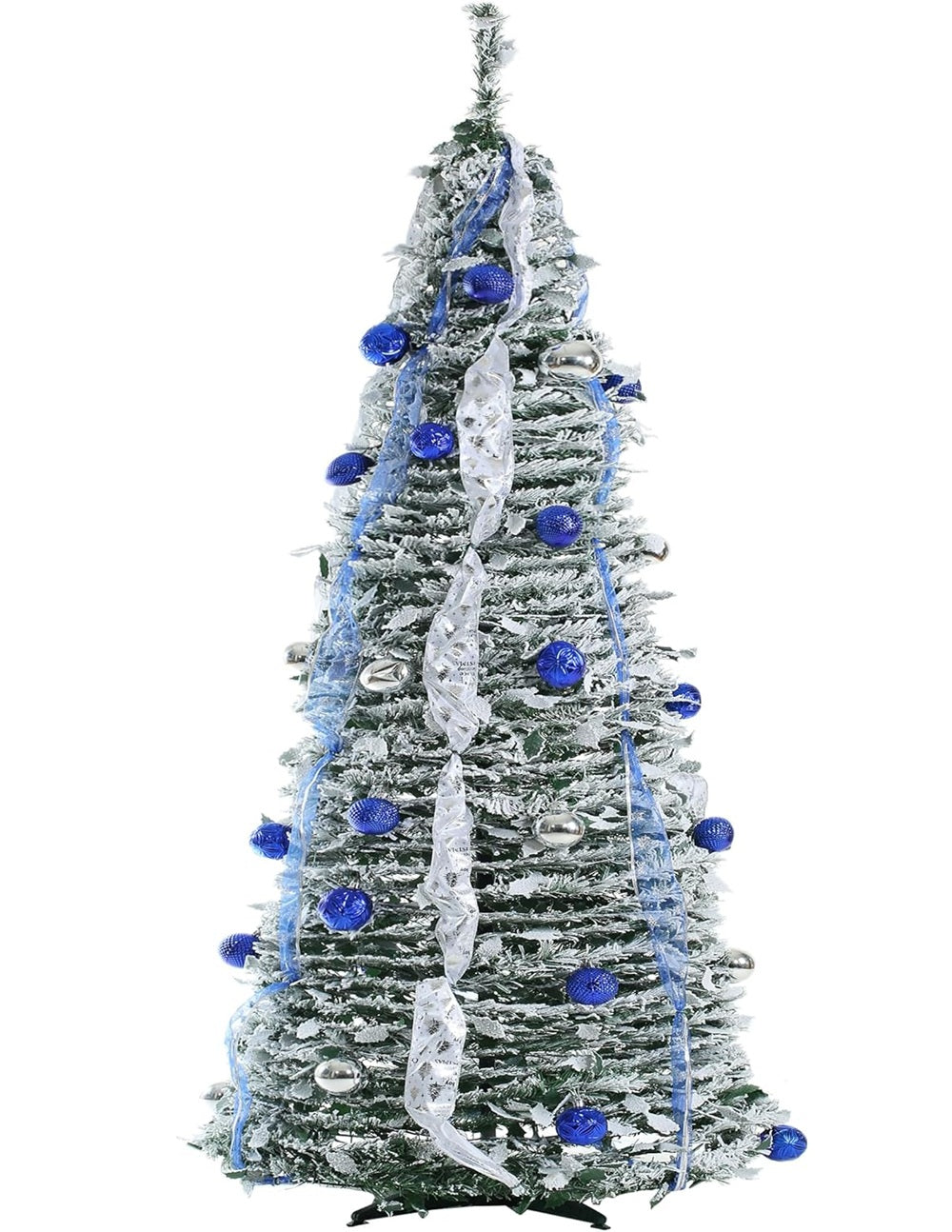 Premium 6ft Artificial Pre-Decorated Lighted Popup Christmas Tree in Blue/White