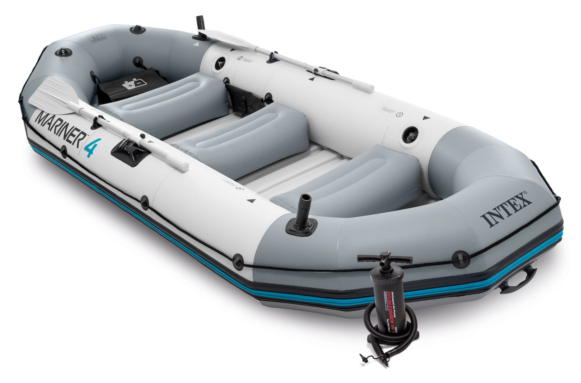 Intex Mariner 4 Person Inflatable Boat Set with Aluminum Oars and Pump