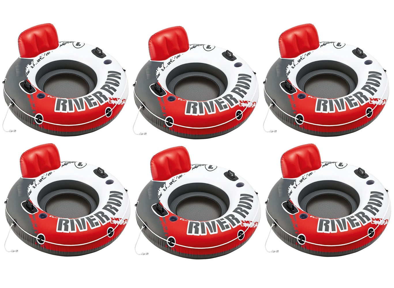 Intex Red River Run 1 Fire Edition Sport Lounge, Inflatable Water Float, 53" Diameter 6 Pack