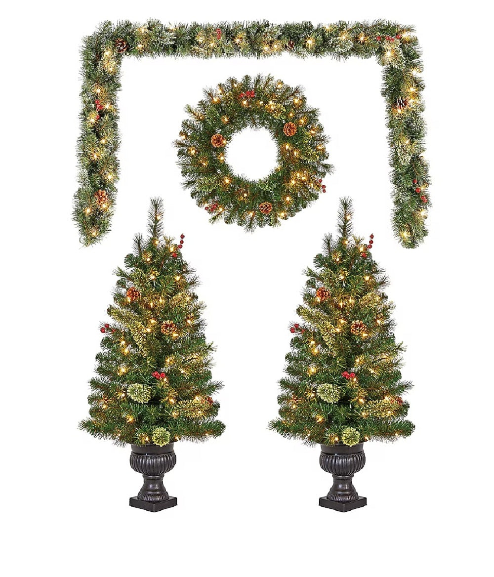Holiday Living 4-Piece Holiday Decor Set with 2 Trees, Garland and Wreath