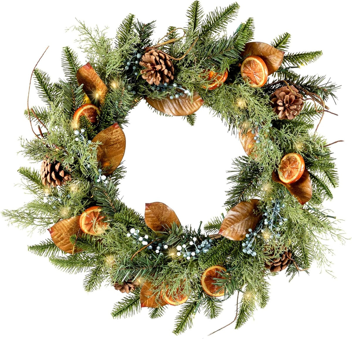 Red Co 26-inch Artificial Light-Up Christmas Wreath with Oranges Battery-Operated