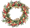 Red Co 30-inch Artificial Christmas Wreath Decorated LED Lights Battery Red/Gold