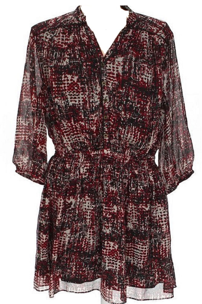 Jennifer Hudson Red Combo Batik Print Dress with Button Detail, Medium