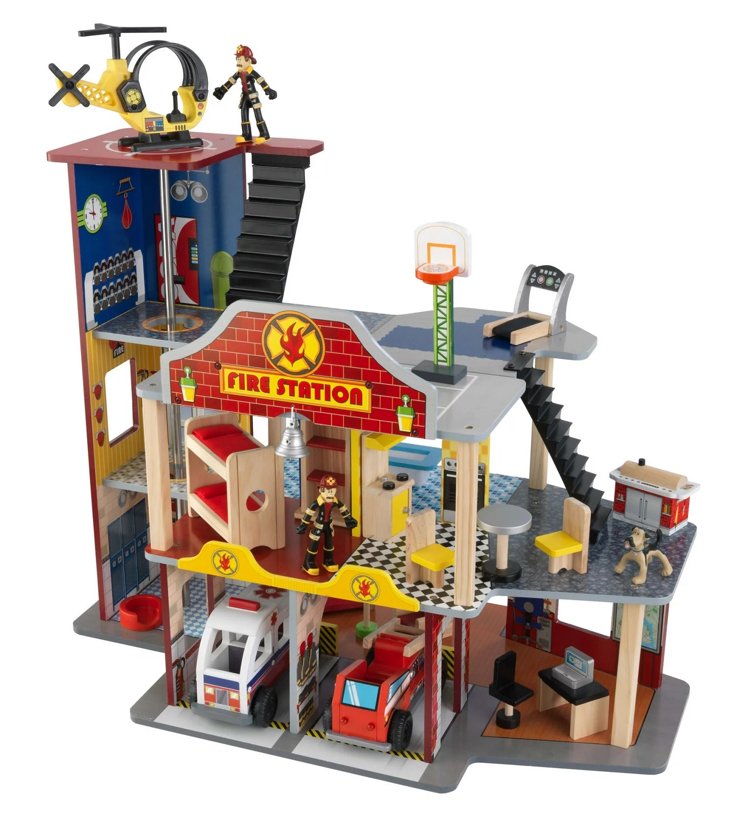 KidKraft Deluxe Wooden Fire Rescue Play Set with 27 Pieces 31.25" x 18.5" x 24.75"