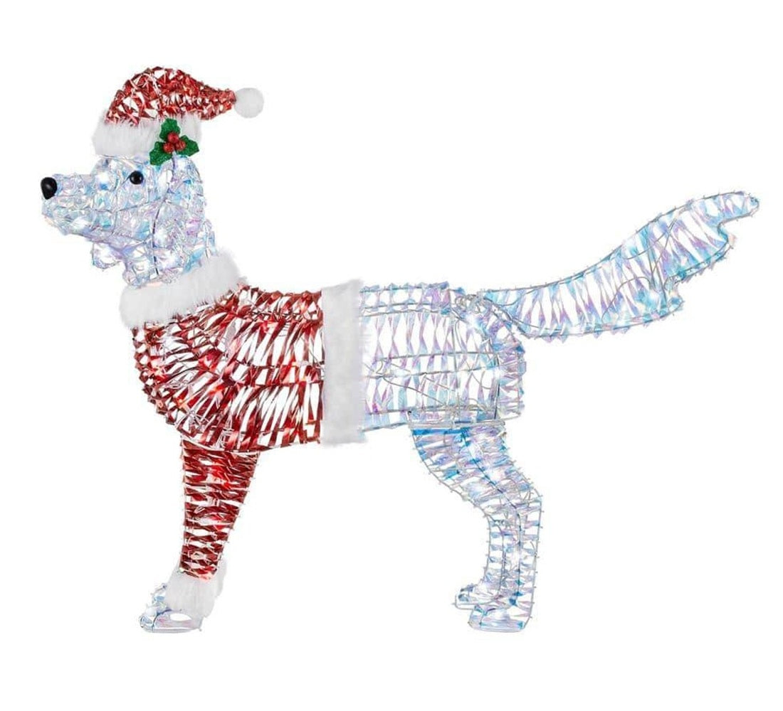 Home Accents Holiday 4ft Iridescent Twist LED Dog in Santa Suit