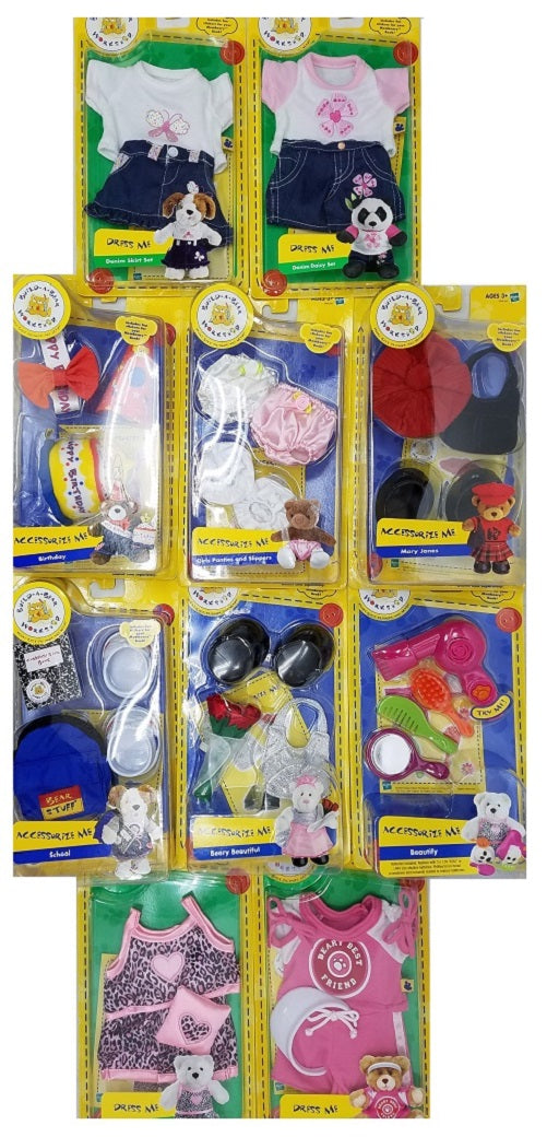 10-Piece Build-A-Bear Workshop Items: 4 Dress Me Outfits & 6 Accessorize Me