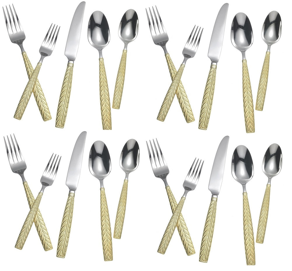 Yamazaki Feather Gold 20-Piece Flatware Place Settings 18/8 Stainless Steel