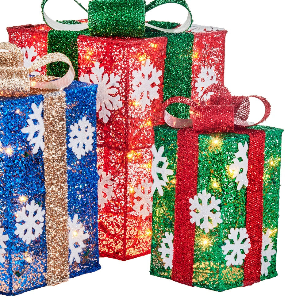 Holiday Time LightUp Set of 3 Gift Boxes 10", 12" & 14" My Quick Buy