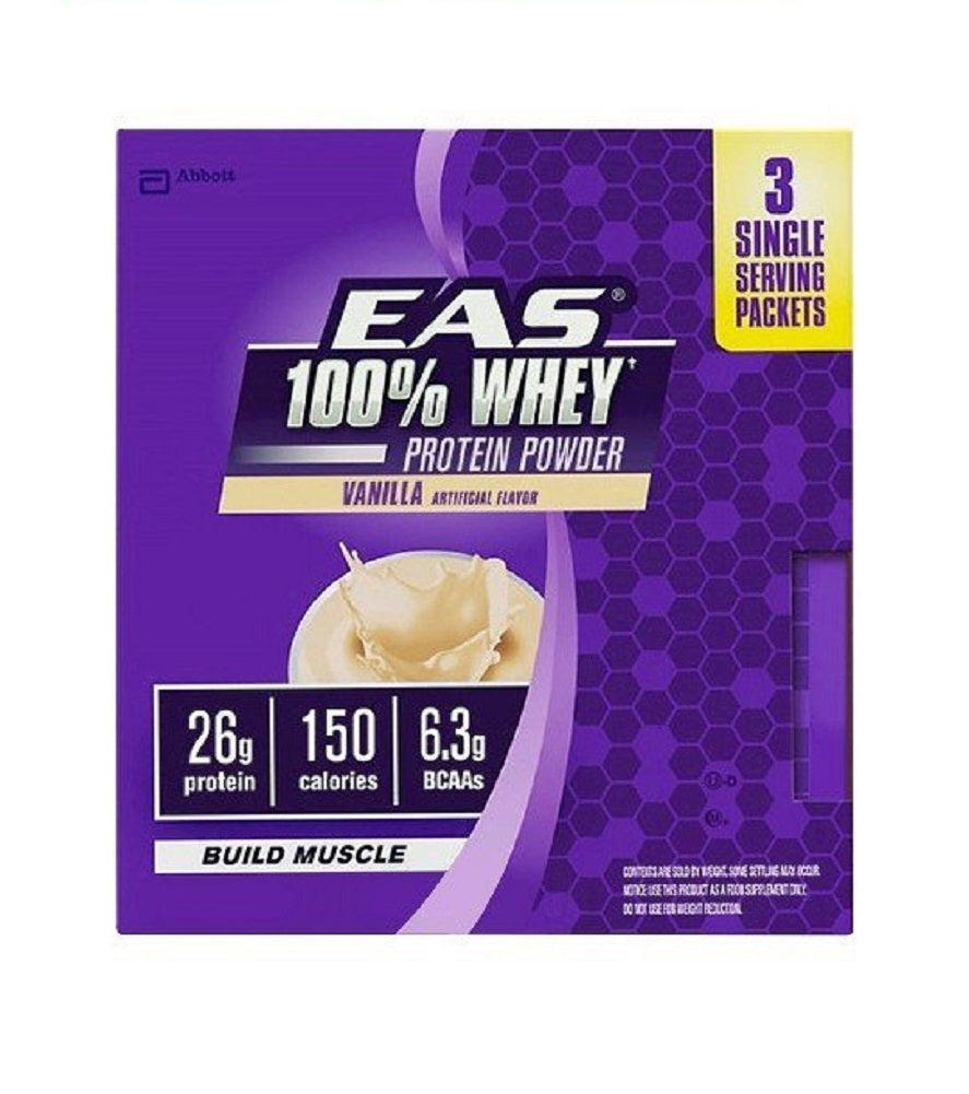 EAS 100% Whey Protein Powder Build Muscle, Vanilla, 3 - 1.4 OZ (Pack of 2)