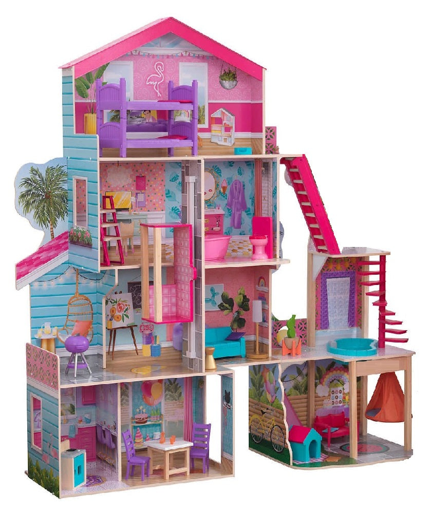 KidKraft Pool Party Mansion Dollhouse with EZ Kraft Assembly