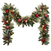 9FT Pre-Lit Decorated Garland 90 Warm White LED Lights Red/Gold Accents