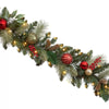 9FT Pre-Lit Decorated Garland 90 Warm White LED Lights Red/Gold Accents