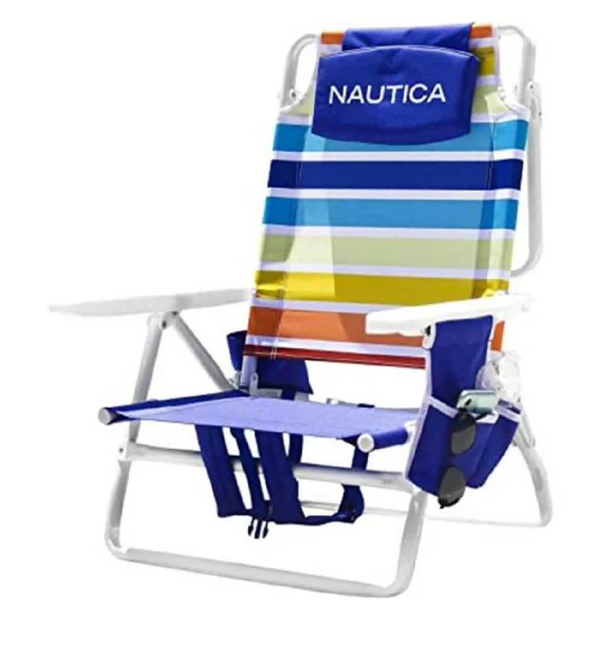 Nautica 5-Position Lay Flat Backpack Beach Chair Rainbow Stripe