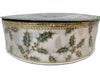 3-Pack Kirkland Wire Edged Ivory Ribbon with Green Holly Leaves 50 yards X 1.5 inches