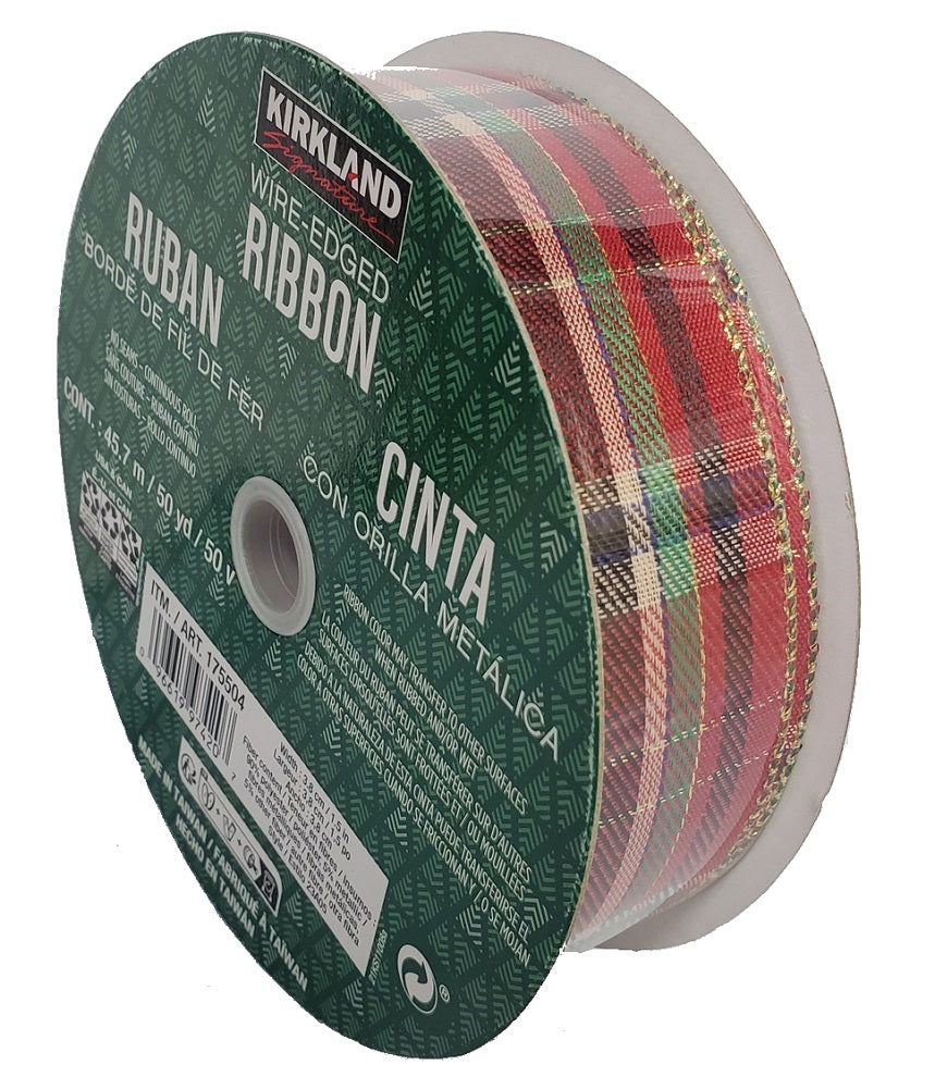 Kirkland Signature Wire Edged Holiday Plaid Ribbon 50 yards X 1.5 inch ...