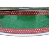 Kirkland Wire Edged Green Glitter Ribbon with Red & White Dot Edges 50yd X 1.5in