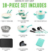 GreenLife Soft Grip Healthy Ceramic Nonstick 18-Piece Pots/Frying Pans Set Turquoise