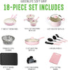 GreenLife Soft Grip Healthy Ceramic Nonstick 18 Piece Pots and Frying Pans Set Soft Pink