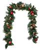 Pre-Lit 9ft Artificial Garland Pre-Lit with 90 Clear LED Lights Decorated in Red/Gold