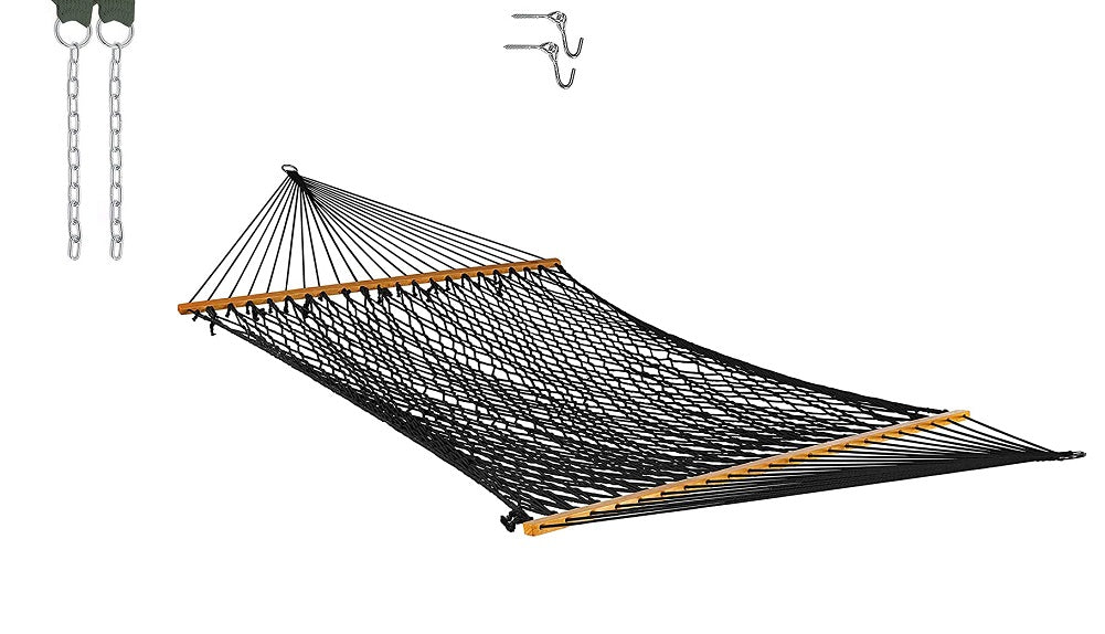 Deluxe Double Traditional Weather Smart Woven Rope Black Hammock 60" x 80"