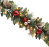 9FT Pre-Lit and Decorated Garland 90 Warm White LED Lights Red and Gold Accents