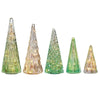 Set of 5 Glass Trees with LED Lights in Shades of Green