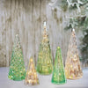 Set of 5 Glass Trees with LED Lights in Shades of Green