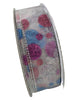 Wire Edged Sheer Ribbon with Multi-color Dots 50 yards 1.5 inches