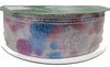 Wire Edged Sheer Ribbon with Multi-color Dots 50 yards 1.5 inches