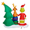 The Grinch 8FT Wide Grinch Standing with Max on top of Presents Scene Inflatable