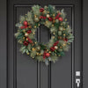 30-inch Pre-Lit Decorated Christmas Wreath with 50 LED Lights Battery Operated (Red)