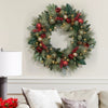 30-inch Pre-Lit Decorated Christmas Wreath with 50 LED Lights Battery Operated (Red)
