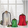 Set of 3 Glass Bell with LED Candle Set Silver, Red, and Green