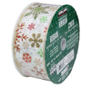 Kirkland Wire Edged 2.5-inch White Ribbon with Multicolor Snowflake 50yd X 2.5in