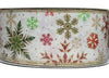 Kirkland Wire Edged 2.5-inch White Ribbon with Multicolor Snowflake 50yd X 2.5in