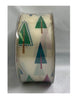 Premium Wired Edged Ribbon Beige with Multi Colored Christmas Trees 2.5in x 50 Yd