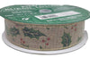 Kirkland Signature Wire Edged Holly Burlap Ribbon with Gold Edge 50 yrds 1.5 in