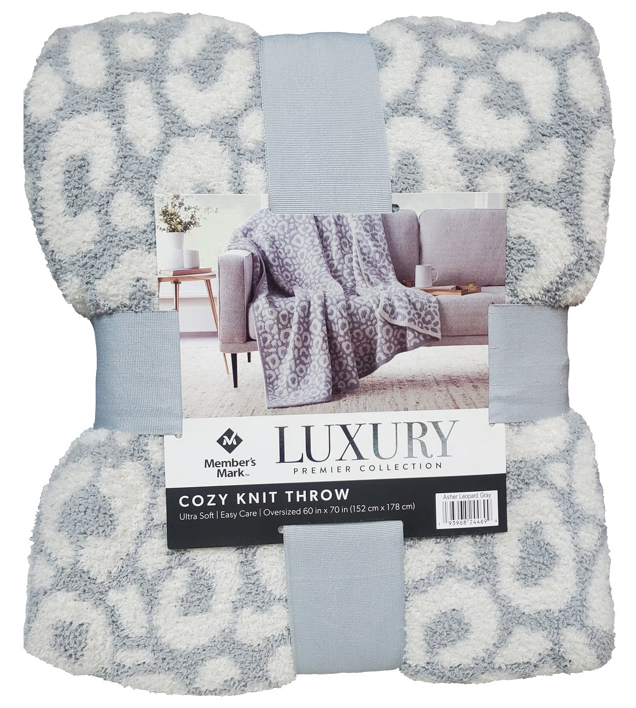 Members Mark Luxury Cozy Knit Throw Collection 60in X 70in Asher Leopard Gray