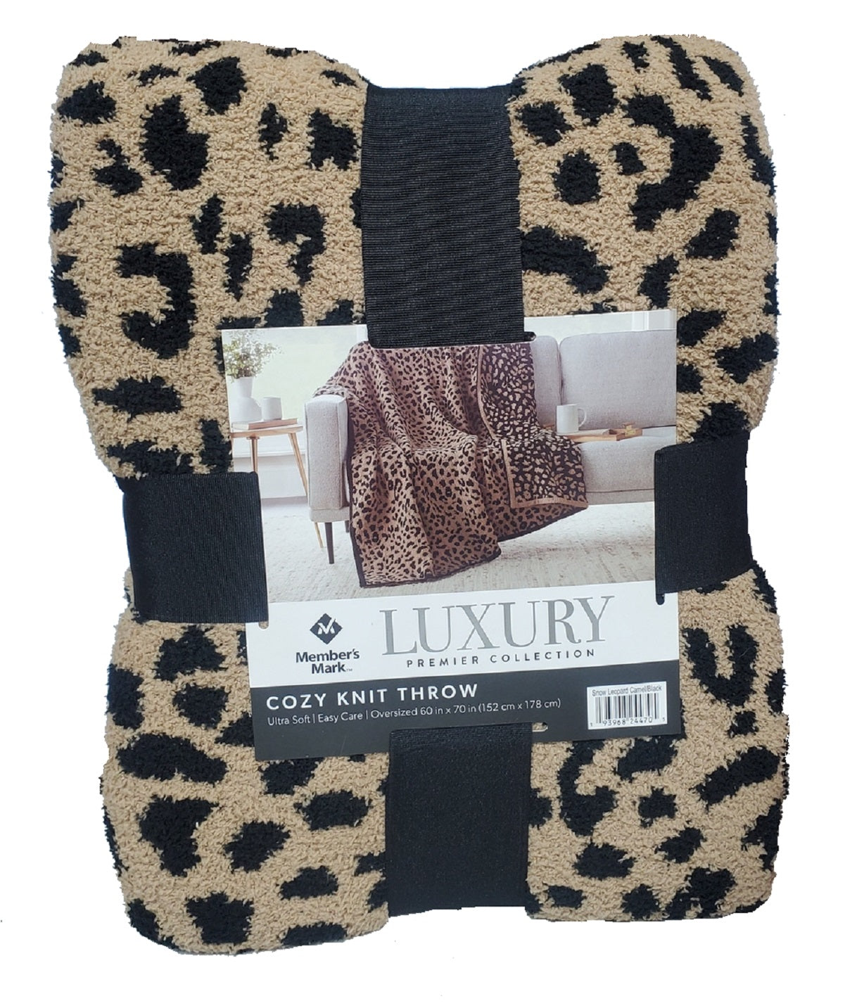 Members Mark Luxury Cozy Knit Throw 60in X 70in Snow Leopard Camel/Bla