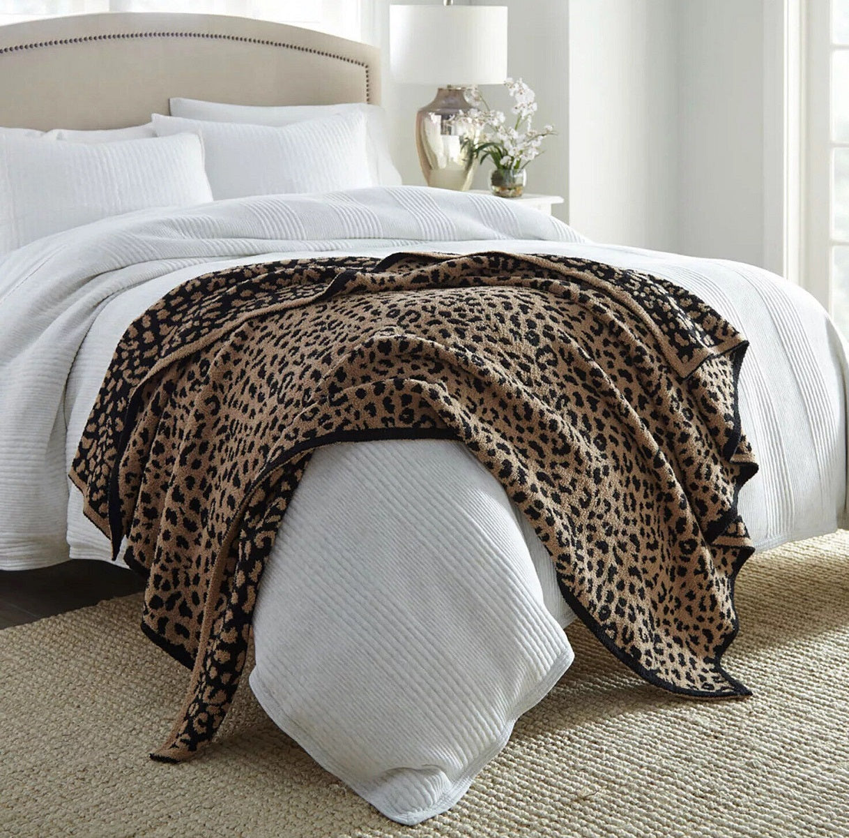 Members Mark Luxury Cozy Knit Throw 60in X 70in Snow Leopard Camel/Bla