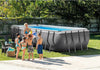 Intex 18'X9'X52" Ultra Frame Rectangular Pool Set Sand Filter Pump, Ladder, Ground Cloth & Cover